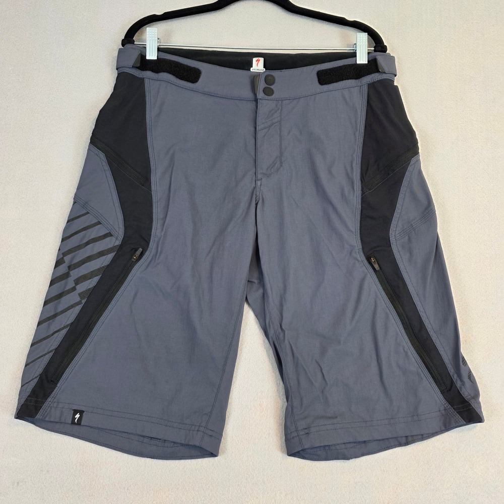 Specialized Mens 34 Mountain Bike Shorts Gray Black MTB Cycling Performance Gear